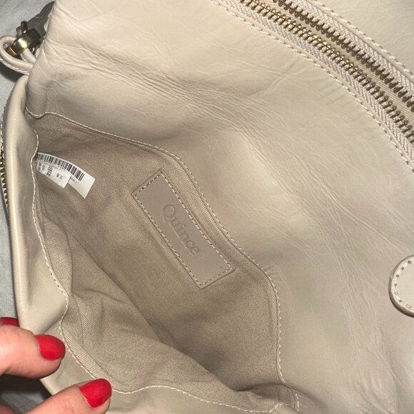 Quince Italian Leather Handwoven Foldover Clutch – Taupe – Convertible Crossbody - Picture 7 of 10